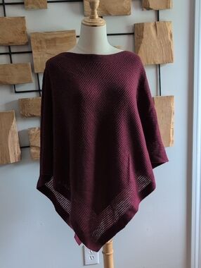 White House Black Market Wine-Red Knit Poncho
